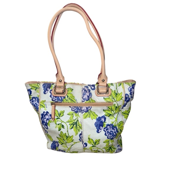 Tignanello White Tote with Blue and Green Floral Design - Picture 6 of 10